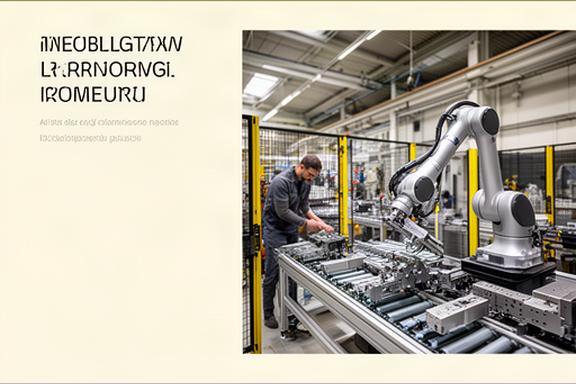 Robot collaborativo su linea di assemblaggio in fabbrica metalmeccanica lombarda con operatore